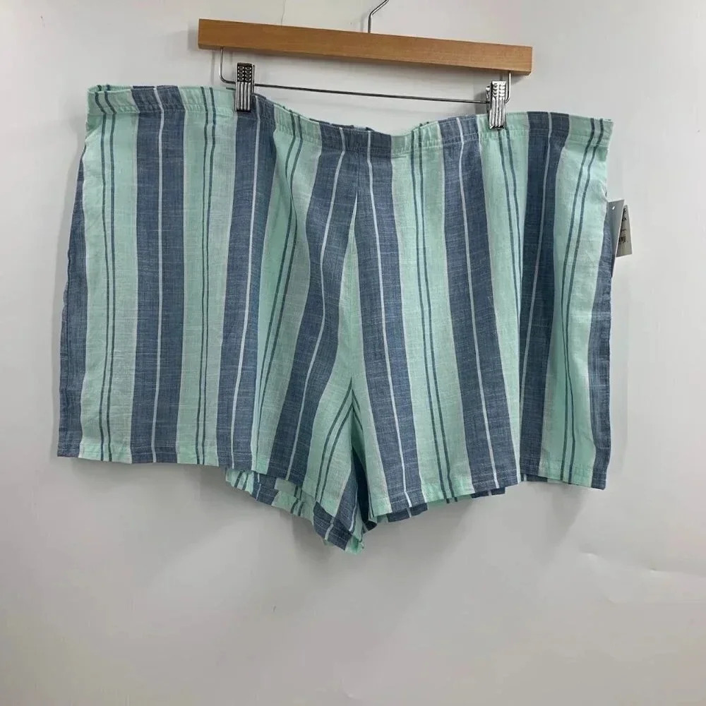 BP Women's Boyfriend Stripe Pajama Shorts In Green Yucca Emmy Stripe Size XL NWT